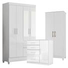 Guarda Roupa com Espelho Infantil Madri com Cômoda Vênus e Armário Multiuso Jade Branco Brilho Moval