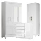 Guarda Roupa Com Espelho Infantil Madri Com Cômoda Vênus E Armário Multiuso New íris Branco Brilho Moval