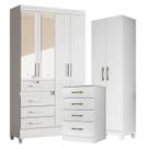 Guarda Roupa com Espelho Infantil Sobral com Cômoda MS913 e Armário Multiuso New Íris Branco Brilho Moval