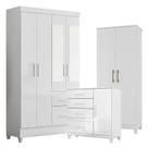 Guarda Roupa Com Espelho Infantil Sobral Com Cômoda Vênus Com Pés E Multiuso Jade Branco Brilho - Moval