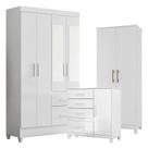 Guarda Roupa com Espelho Infantil Sobral com Cômoda Vênus com pés e Multiuso Jade Branco Brilho Moval