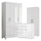 Guarda Roupa com Espelho Infantil Sobral com Cômoda Vênus e Armário Multiuso Jade Branco Brilho Moval