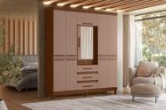 Guarda Roupa Com Espelho New Fusion Casal 6 Portas e 3 Gavetas - Nogueira Cappuccino - Albatroz