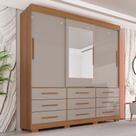 Guarda-roupa com Pés e Espelho Casal 3 Portas 9 Gavetas Luana