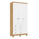 Guarda-Roupa de Bebê 3 Portas e 3 Gavetas 100% MDF Mimo Espresso Móveis Branco Brilho/Amêndoa