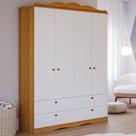 Guarda-Roupa de Bebê Encanto 4 Portas 4 Gavetas 100% Mdf Nature/Branco - Permóbili Guarda-Roupa de Bebê Encanto 4 Portas 4 Gavetas 100% Mdf Nature/Branco - Permóbili