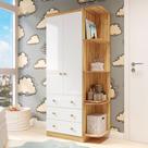 Guarda-Roupa de Bebê Smim New 2 Portas 3 Gavetas 5 Prateleiras 100% Mdf Branco/Amêndoa - Móveis Peroba Guarda-Roupa de Bebê Smim New 2 Portas 3 Gavetas 5 Prateleiras 100% Mdf Branco/Amêndoa - Móveis Peroba