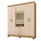 Guarda Roupa De Casal 6 Portas e 3 Gavetas Com Espelho Devon - Carvalho Americano - Off White - ÉdeCasaMóveis