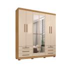 Guarda Roupa De Casal 6 Portas e 6 Gavetas Com Espelho Durham - Carvalho Americano - Off White - ÉdeCasaMóveis