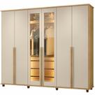 Guarda Roupa de Casal RV Móveis Bélgica 06 portas sendo 02 portas de vidro reflecta 4 gavetas co LED Cinamomo Off White