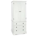 Guarda Roupa de Madeira com 2 portas e 3 gavetas na cor branco lavado