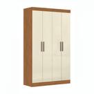 Guarda Roupa de Solteiro Paris 4 Portas MDF Cinamomo com Off White Maxel