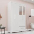Guarda-Roupa Diamante Premium 4 Portas 2 Gavetas com Pés e Espelho Branco - Pnr Móveis