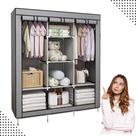 Guarda-Roupa Dobrável 3 Portas Portátil Cabideiro Sapateira e Estrutura Metálica Armário Multiuso em TNT Impermeável