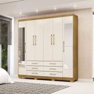 Guarda Roupa Dunas Casal 6 Portas de Bater 2 Com Espelhos 6 Gavetas MDF Nature/OffWhite G98 - Gran Belo