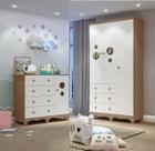 Guarda Roupa e Cômoda Moveis Peroba Bolinha 03 portas MDF Branco carvalho