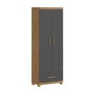 Guarda-roupa França 2 Portas 1 Gavetas Amêndoa Grafite