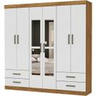 Guarda Roupa Hercules com 6 Portas 4 Gavetas e Espelho Cor Cinamomo Off White