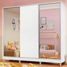 Guarda Roupa Infantil 100% MDF Madesa Logan 3 Portas de Correr com Espelhos com Pés - Branco
