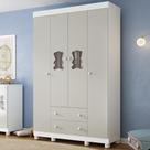Guarda-roupa Infantil 122cm Com Vidro 4 Portas E 2 Gavetas Fofura Multimóveis Mp4483 Branco/off White Branco/off White