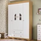 Guarda-roupa Infantil 122cm Com Vidro 4 Portas E 2 Gavetas Liz Multimóveis MP4514 Madeirado/branco