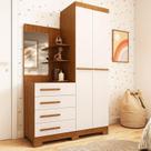 Guarda-roupa Infantil 2 Portas 4 Gavetas e Espelho 110,20cm X 183cm 100% Mdf Auris Espresso Móveis Cinamomo/Off White