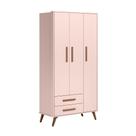 Guarda Roupa Infantil 3 Portas 2 Gavetas Retro Rosa