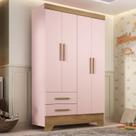Guarda Roupa Infantil 4 Portas 2 Gavetas Rosa/Natural Tic Tac Espresso Móveis
