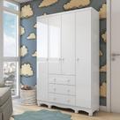 Guarda Roupa Infantil 4 Portas 3 Gavetas 100% MDF Mimo Branco/Brilho