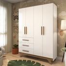 Guarda Roupa Infantil 4 Portas 3 Gavetas em MDF Kakau Retrô Branco Brilho/Carvalho Guarda Roupa Infantil 4 Portas 3 Gavetas em MDF Kakau Retrô Branco Brilho/Carvalho