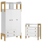 Guarda Roupa Infantil 4375 e Cômoda Gaveteiro 4410 Fantasia Branco Acetinado Qmovi