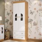 Guarda-roupa Infantil 62cm 2 Portas Com Vidro E 2 Gavetas Amora Multimóveis MP4507 Madeirado/branco