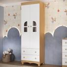 Guarda-roupa Infantil 62cm 2 Portas Com Vidro E 2 Gavetas Aurora Multimóveis MP4496 Madeirado/branco