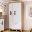 Guarda-roupa Infantil 92cm Com Vidro 3 Portas E 2 Gavetas Ternura Multimóveis Mp4477 Madeirado/branco Madeirado/branco