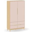 Guarda Roupa Infantil Acabamento Premium Laqueado Rosa com Carvalho 2 Portas e 4 Gavetas LinhaTomi