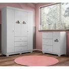 Guarda Roupa Infantil Ane 4 Portas + Cômoda 3 Gaveta Em Mdf