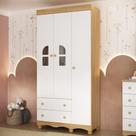 Guarda Roupa Infantil Aurora MP4497 3 Portas de Bater 2 Gavetas MDF MDP Madeirado-branco Multimóveis