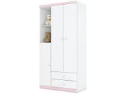 Guarda Roupa Infantil Bala de Menta c/ 3 Portas e 2 Gavetas Branco/Rosa - Henn