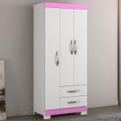 Guarda-Roupa Infantil Bella 3 Portas 2 Gavetas Flex Rosa/Branco - Pnr Móveis