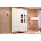 Guarda Roupa Infantil c/ 4 Portas (2 Cristal) e 4 Gavetas Êlo Branco/Amendoa - Peroba