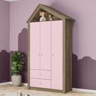 Guarda Roupa Infantil Cabaninha com 3 Portas - Rústico/Rosa