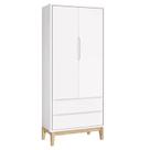 Guarda Roupa Infantil Classic 2 Portas Branco Fosco com Pés Madeira Natural - Reller Móveis
