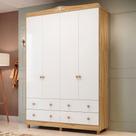 Guarda-Roupa Infantil Elô 4 Portas 4 Gavetas 100% Mdf Branco Brilho/Amêndoa - Móveis Peroba