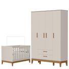 Guarda Roupa Infantil Flip 4 Portas com Berço Americano Flip Areia Acetinado - Reller