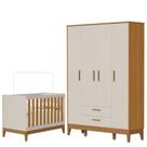 Guarda Roupa Infantil Flip 4 Portas com Berço Americano Flip Areia Acetinado Savana - Reller