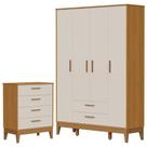 Guarda Roupa Infantil Flip 4 Portas Com Cômoda Gaveteiro Infantil Flip Areia Acetinado Savana - Reller