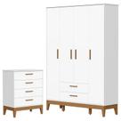 Guarda Roupa Infantil Flip 4 Portas com Cômoda Gaveteiro Infantil Flip Branco Acetinado - Reller