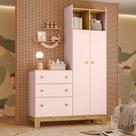 Guarda-Roupa Infantil Flora 2 Portas 3 Gavetas Rosa Acetinado - Qmovi