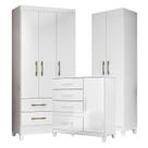 Guarda Roupa Infantil Lima com Cômoda Vênus com pés e Armário Multiuso New Íris Branco Brilho Moval