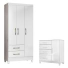 Guarda Roupa Infantil Lima e Cômoda Vênus com Pés Branco Flex Moval